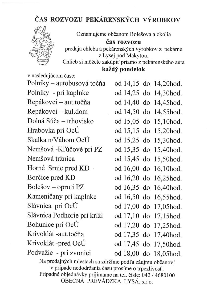 rozvoz boleov a okolie