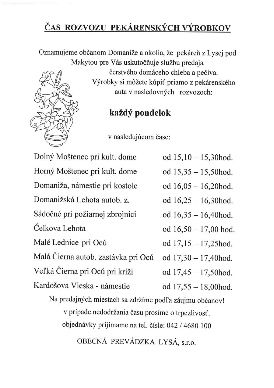 rozvoz domania a okolie