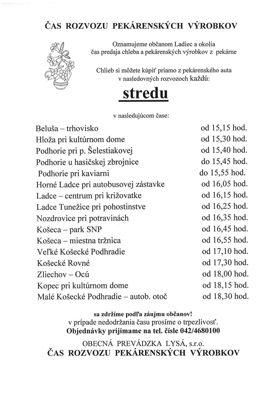ambulantn predaj chleba Ladce a okolie