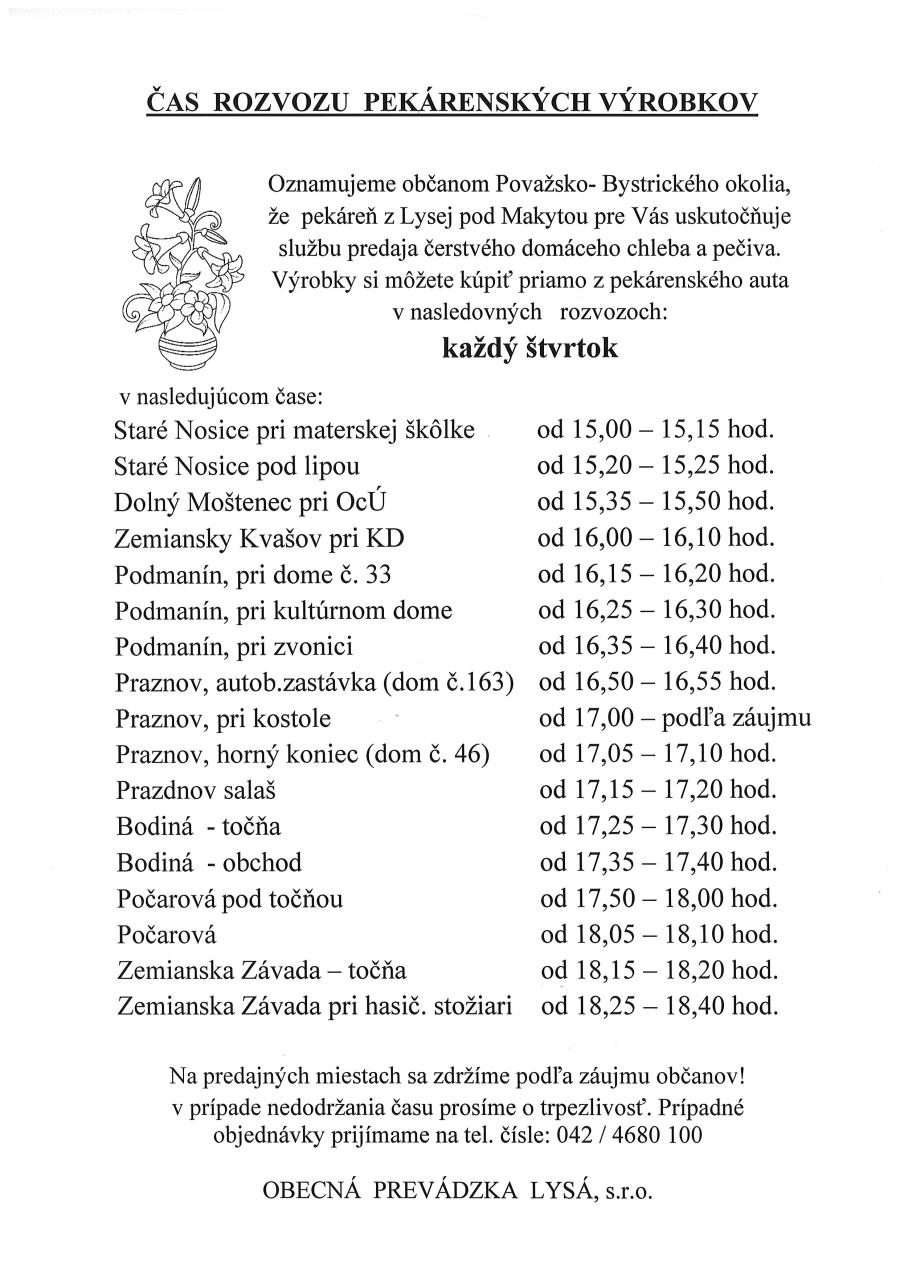 ambulantn predaj pekrenskch vrobkov okolie Povaskej Bystrice