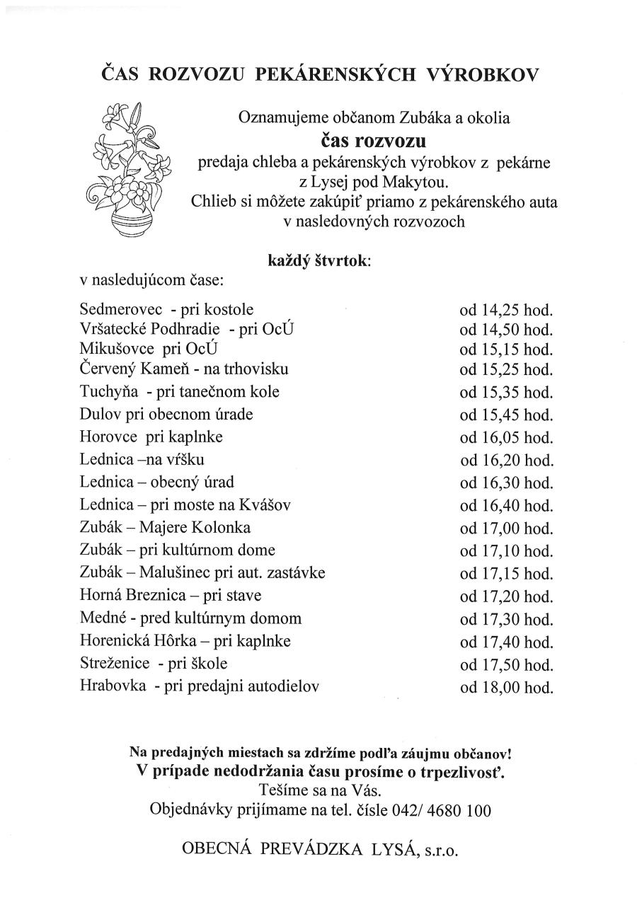 ambulantn predaj pekrenskch vrobkov Zubk a okolie