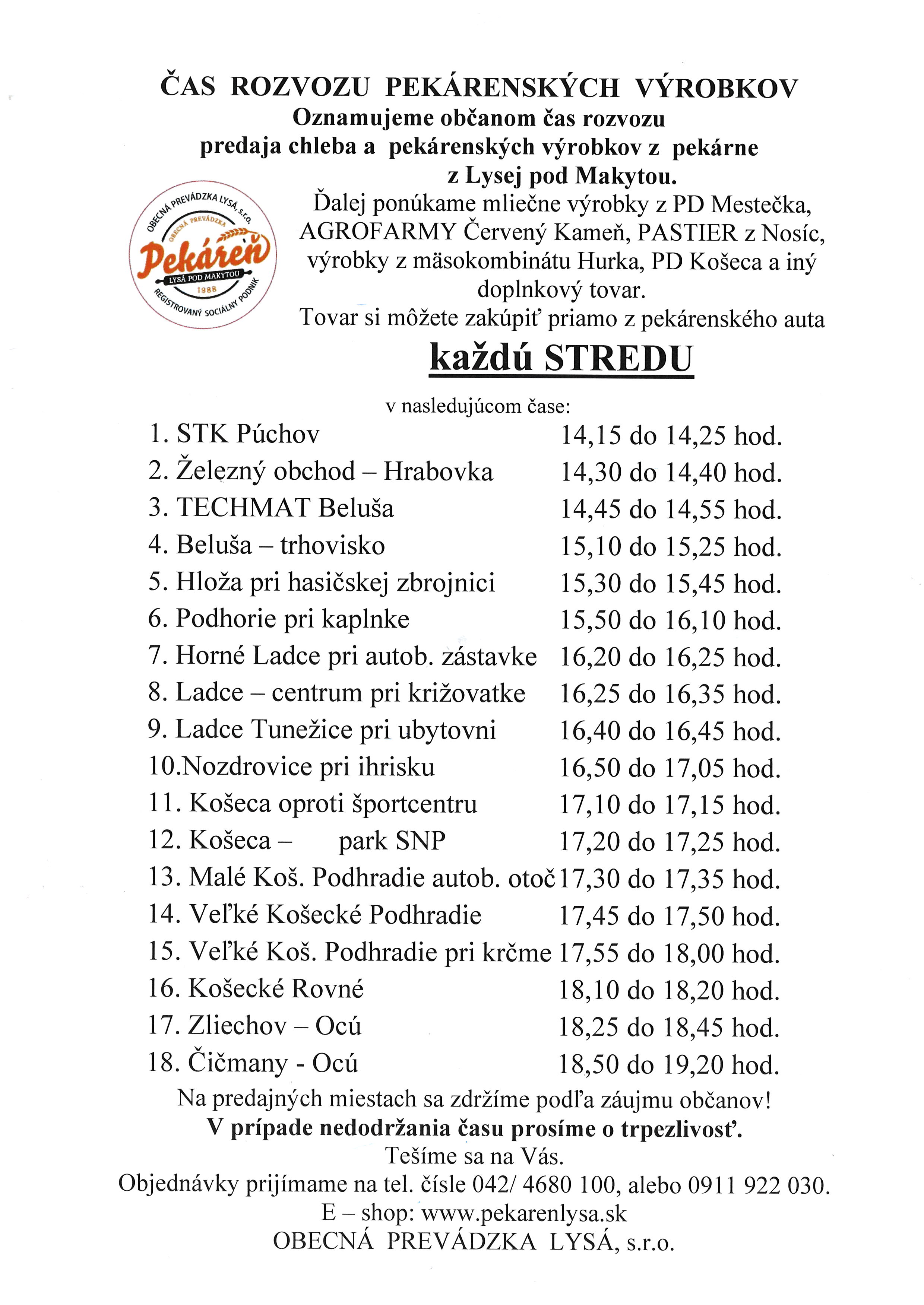 ambulantn� predaj chleba Ladce a okolie